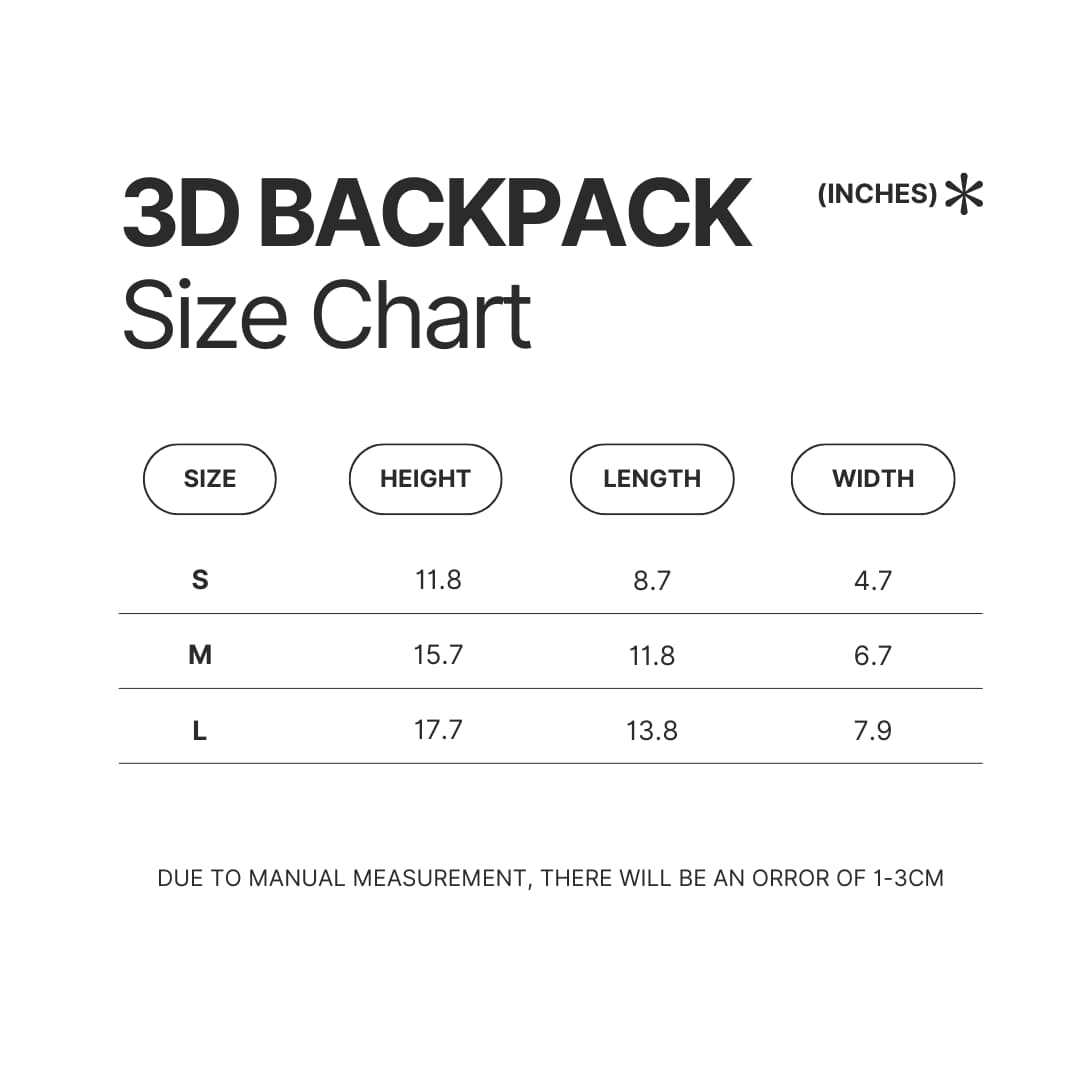 3D Backpack Size Chart - Monogatari Store